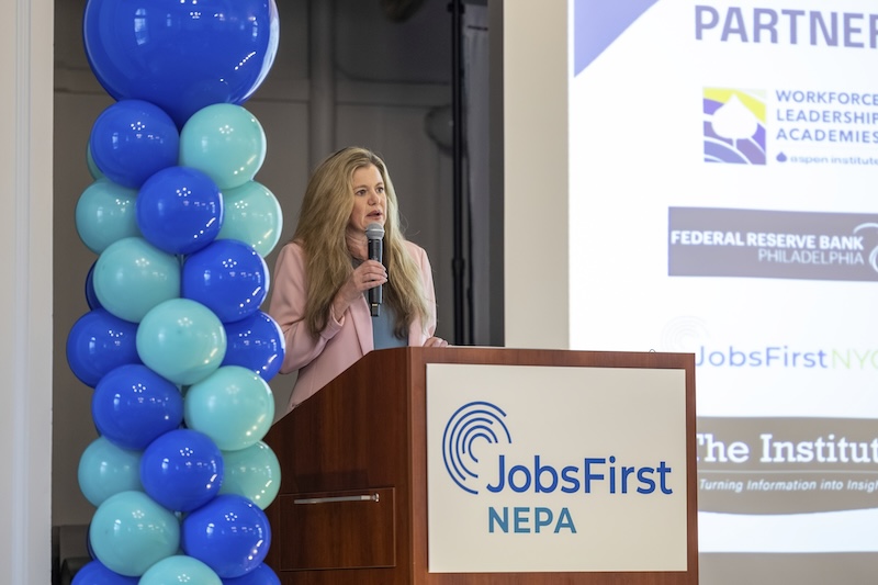 Laura Ducceschi, President and CEO of the Scranton Area Community Foundation (SACF), provided a powerful look at the "why" behind the JobsFirst NEPA launch.